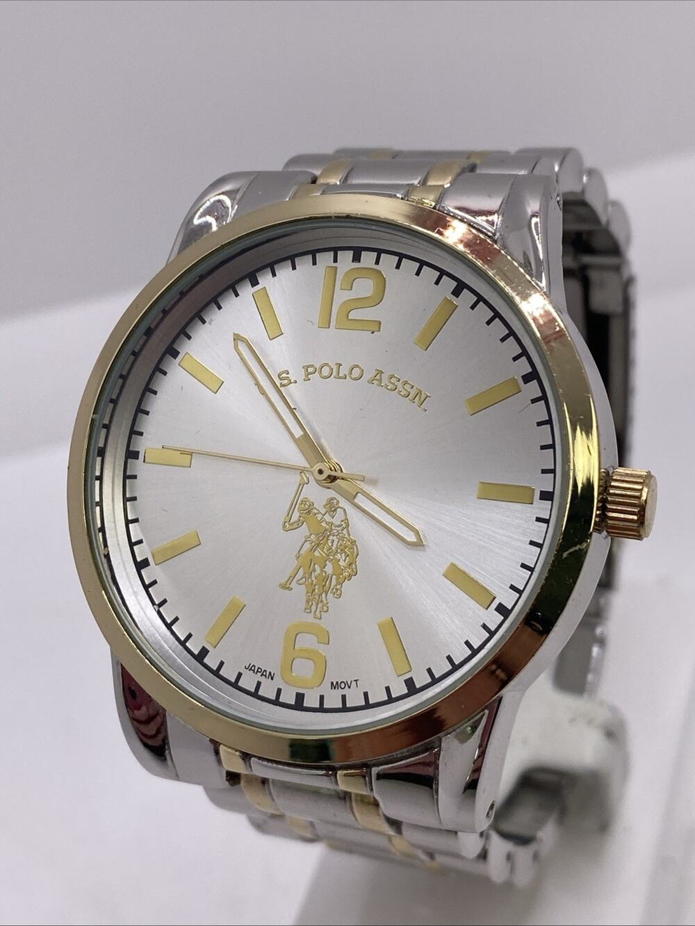 US Polo Mens Silver Gold Watch Works New Battery